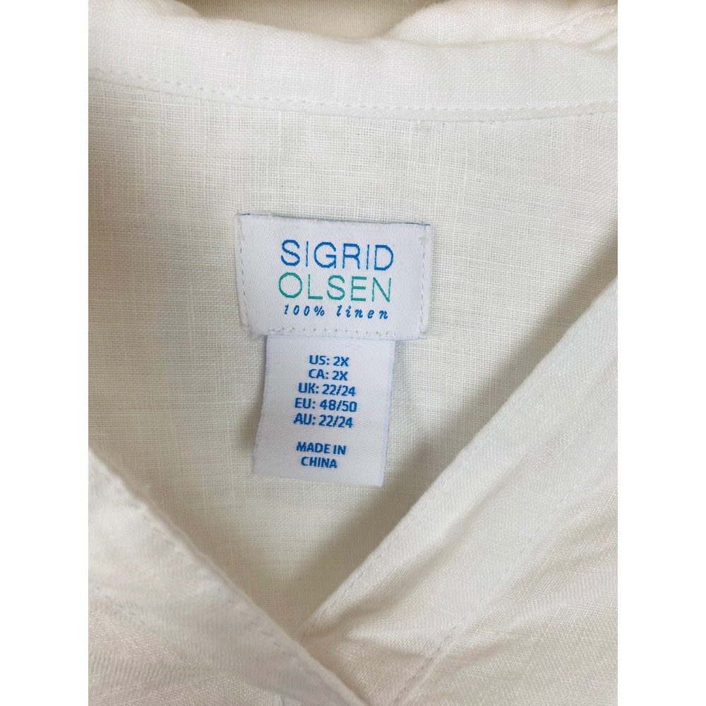 Sigrid Olsen White 100% Linen Tunic Top Womens 2X Shell Button Side Vents - Picture 7 of 9